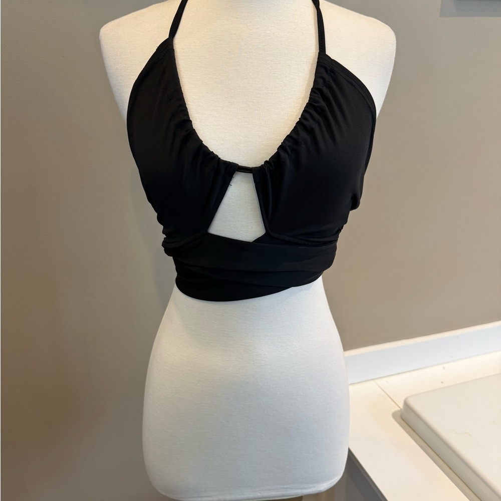 SHEIN Black Ruched Halter Crop Top